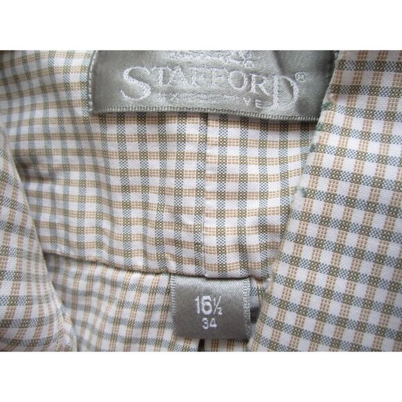 Men Stafford Gingham Button Cotton 2 Ply Long Sleeve Shirt Sz 16.5-34 (MT360) - Picture 8 of 9